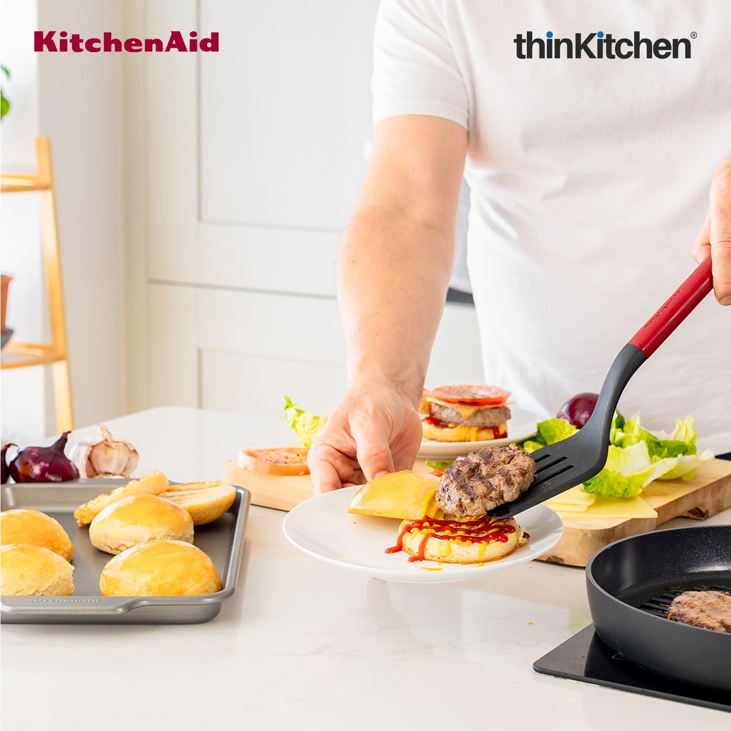 KitchenAid Premium Slotted Turner Spatula, Heat Resistant Nylon Cooking Utensil, Non-Stick Safe for Dosa, Pancakes, Omlettes, Eggs - Empire Red, 34cms - 2