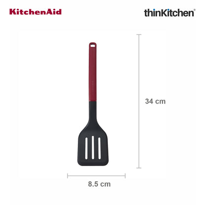 KitchenAid Premium Slotted Turner Spatula, Heat Resistant Nylon Cooking Utensil, Non-Stick Safe for Dosa, Pancakes, Omlettes, Eggs - Empire Red, 34cms