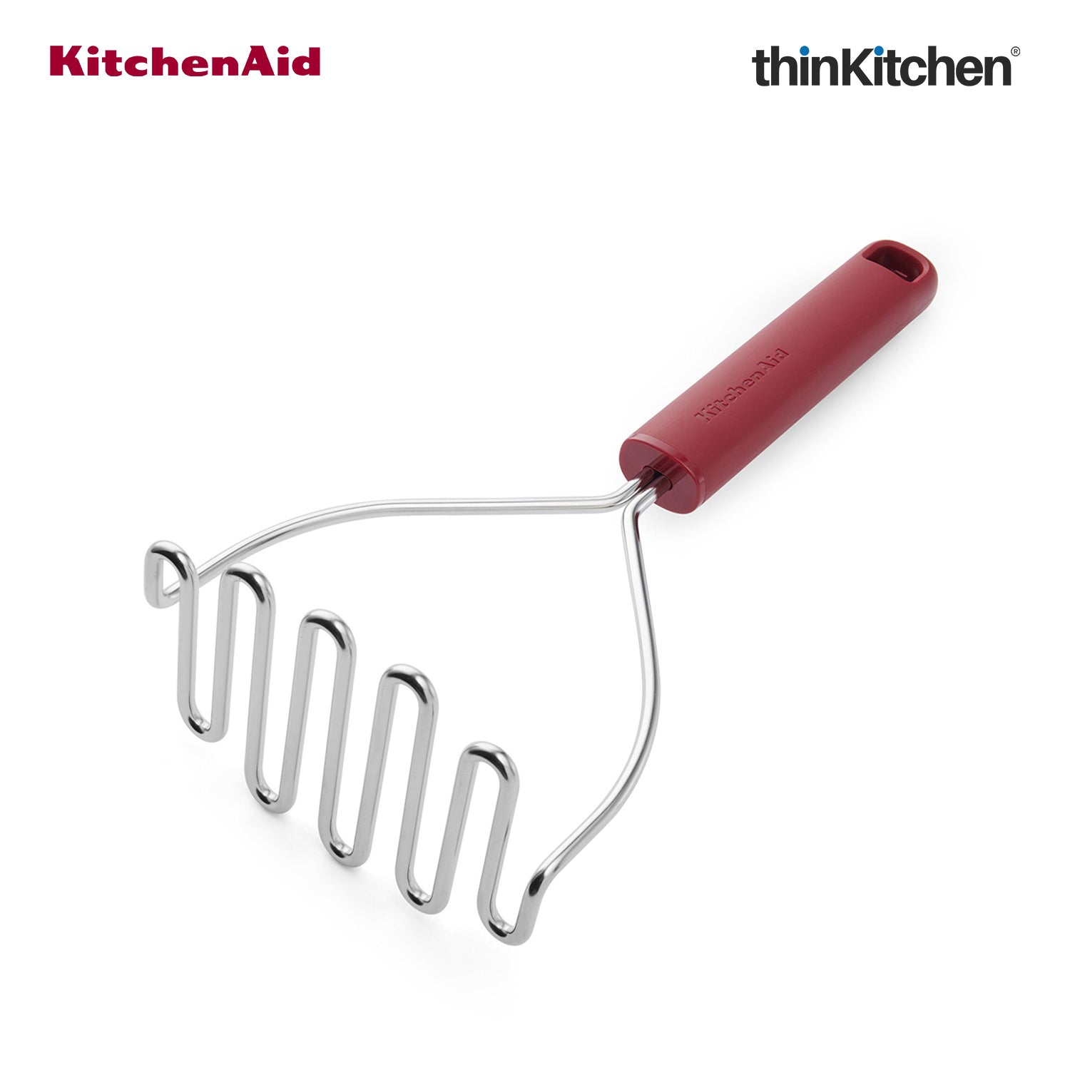 KitchenAid Premium Stainless Steel Masher, Vegetable and Potato Masher for Paav Bhaaji, Rust Resistant and Dishwasher Safe - Empire Red, 25.5cms - 1
