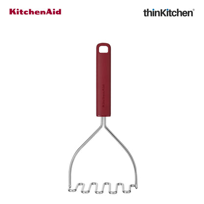 KitchenAid Premium Stainless Steel Masher, Vegetable and Potato Masher for Paav Bhaaji, Rust Resistant and Dishwasher Safe - Empire Red, 25.5cms