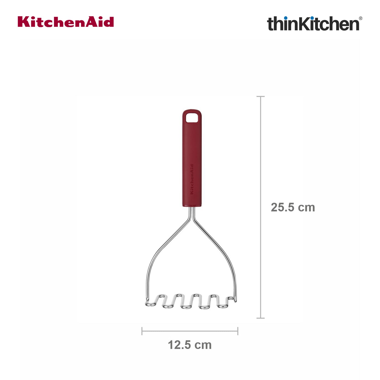 KitchenAid Premium Stainless Steel Masher, Vegetable and Potato Masher for Paav Bhaaji, Rust Resistant and Dishwasher Safe - Empire Red, 25.5cms - 3
