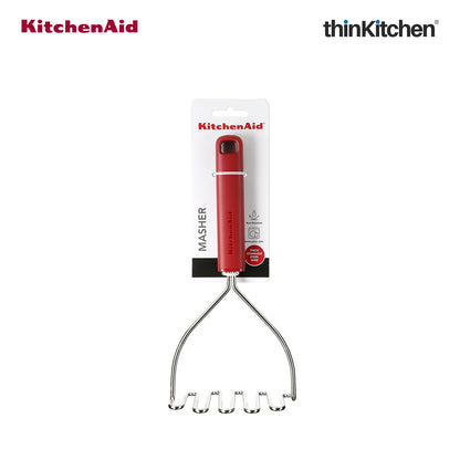 KitchenAid Premium Stainless Steel Masher, Vegetable and Potato Masher for Paav Bhaaji, Rust Resistant and Dishwasher Safe - Empire Red, 25.5cms
