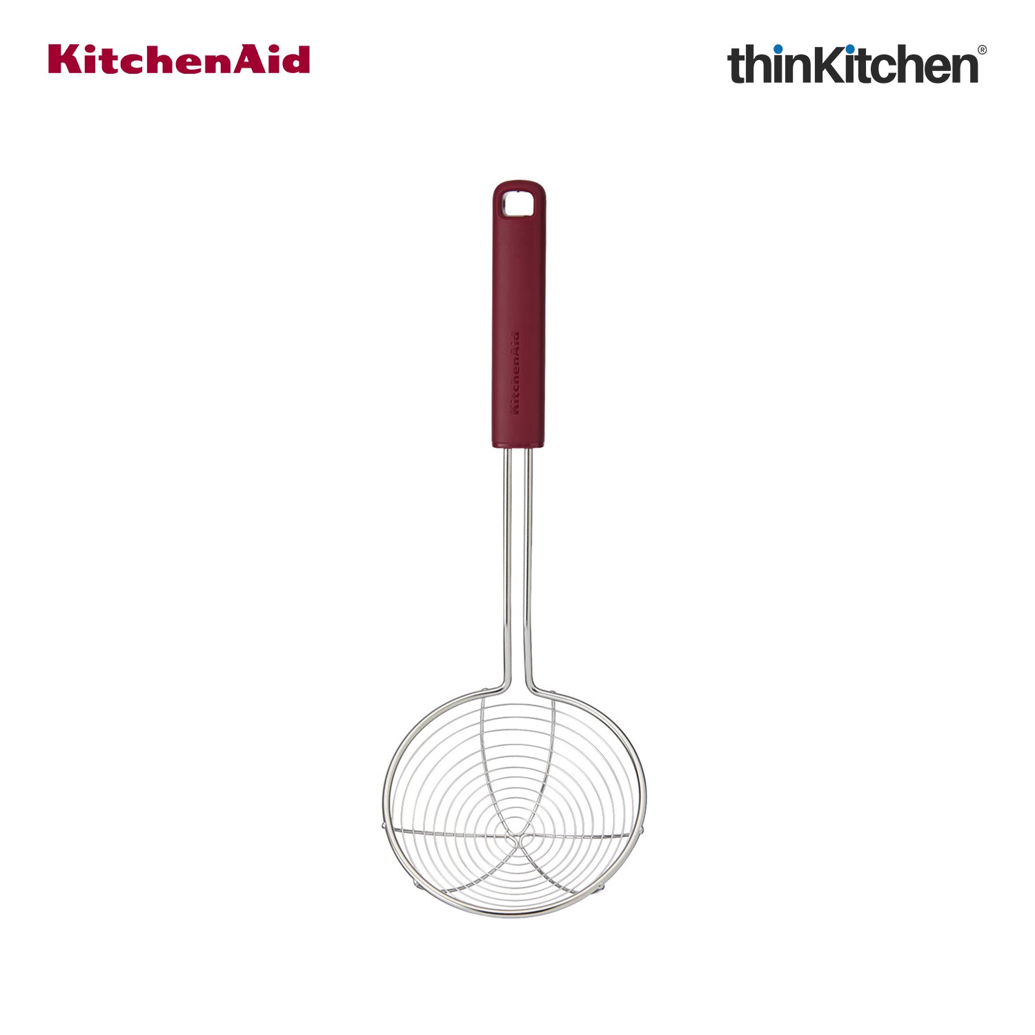 KitchenAid Premium Stainless Steel Wire Strainer, Heat Resistant Cooking Preparation Tool, Everyday Kitchen Tool for Pasta, Frying - Empire Red, 36.5cms - 5