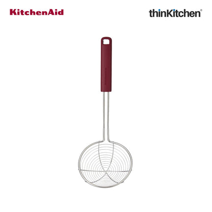 KitchenAid Premium Stainless Steel Wire Strainer, Heat Resistant Cooking Preparation Tool, Everyday Kitchen Tool for Pasta, Frying - Empire Red, 36.5cms