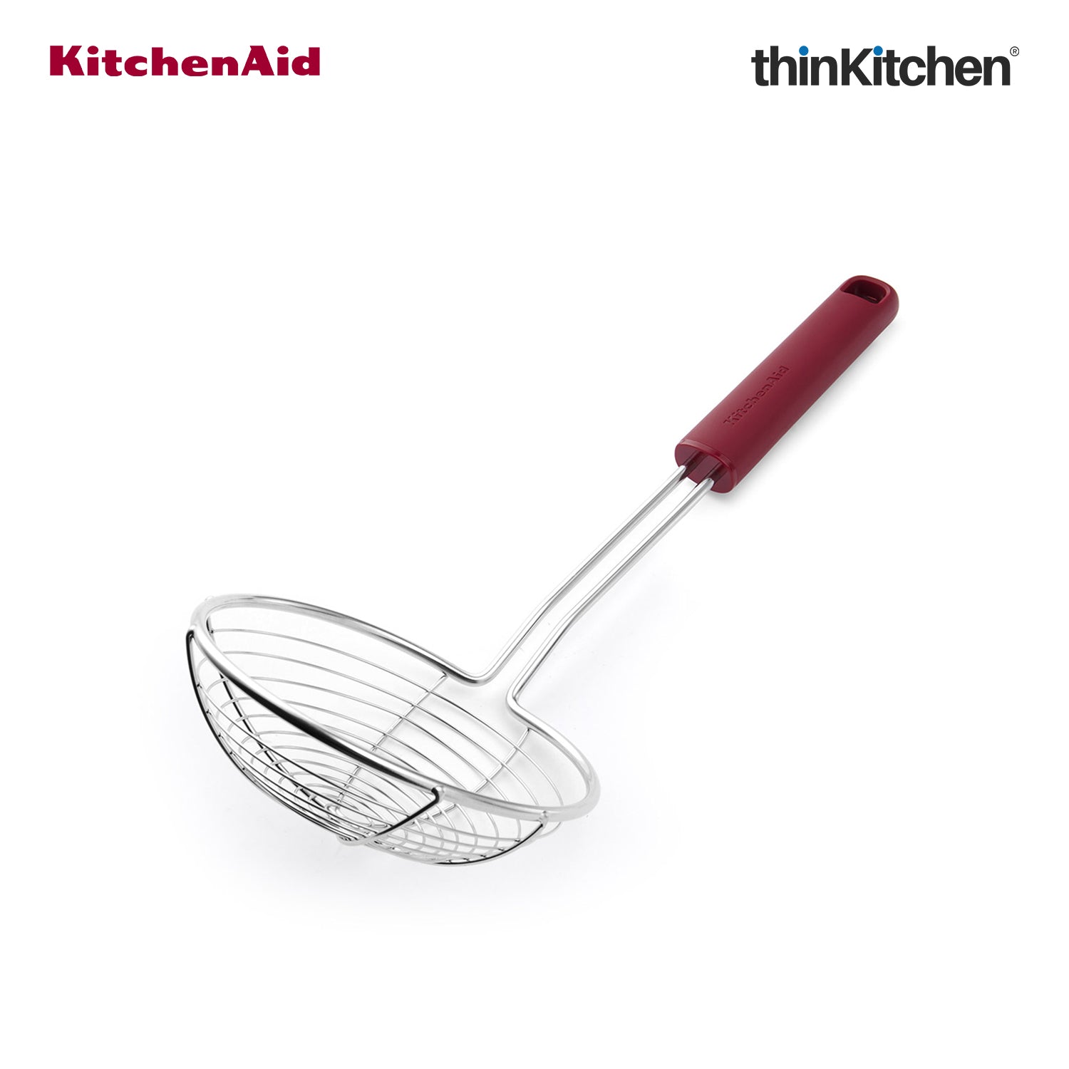 KitchenAid Premium Stainless Steel Wire Strainer, Heat Resistant Cooking Preparation Tool, Everyday Kitchen Tool for Pasta, Frying - Empire Red, 36.5cms - 1