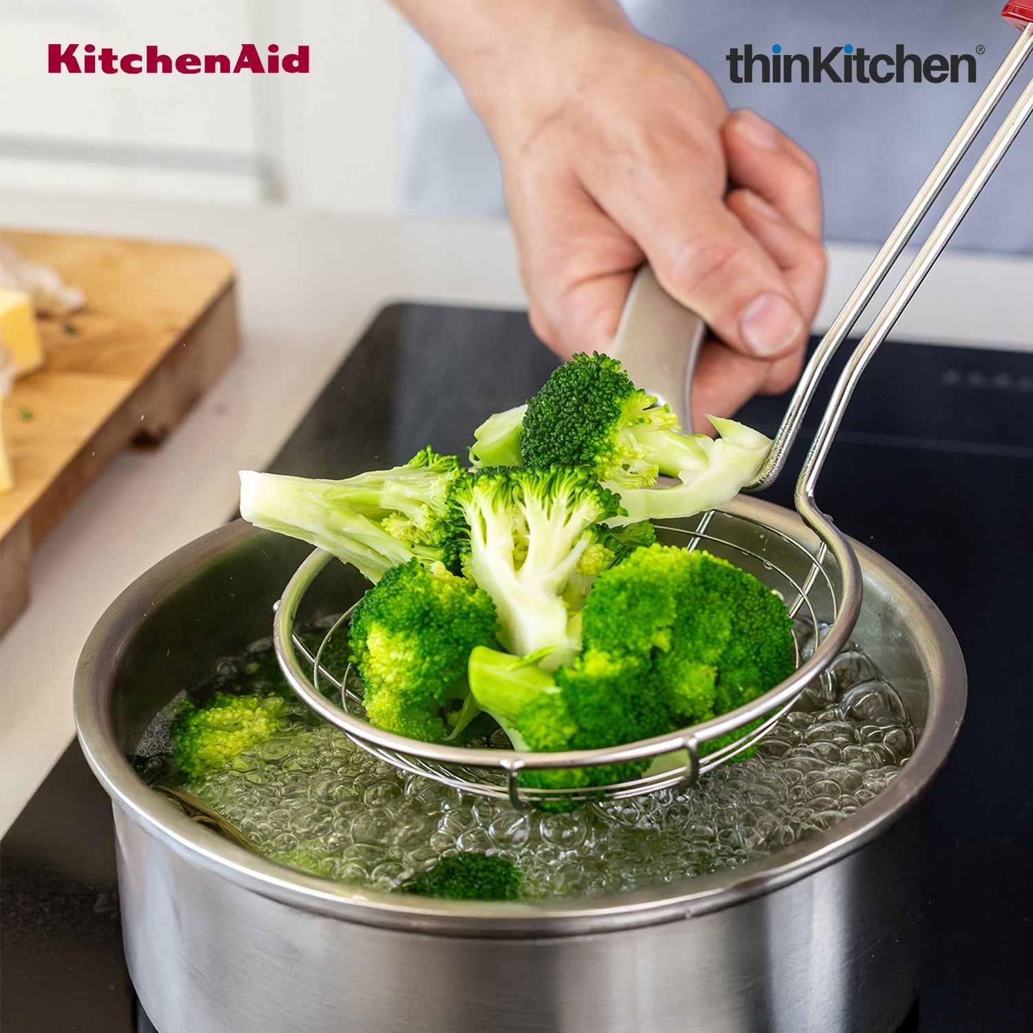 KitchenAid Premium Stainless Steel Wire Strainer, Heat Resistant Cooking Preparation Tool, Everyday Kitchen Tool for Pasta, Frying - Empire Red, 36.5cms - 2