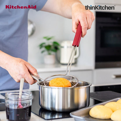 KitchenAid Premium Stainless Steel Wire Strainer, Heat Resistant Cooking Preparation Tool, Everyday Kitchen Tool for Pasta, Frying - Empire Red, 36.5cms