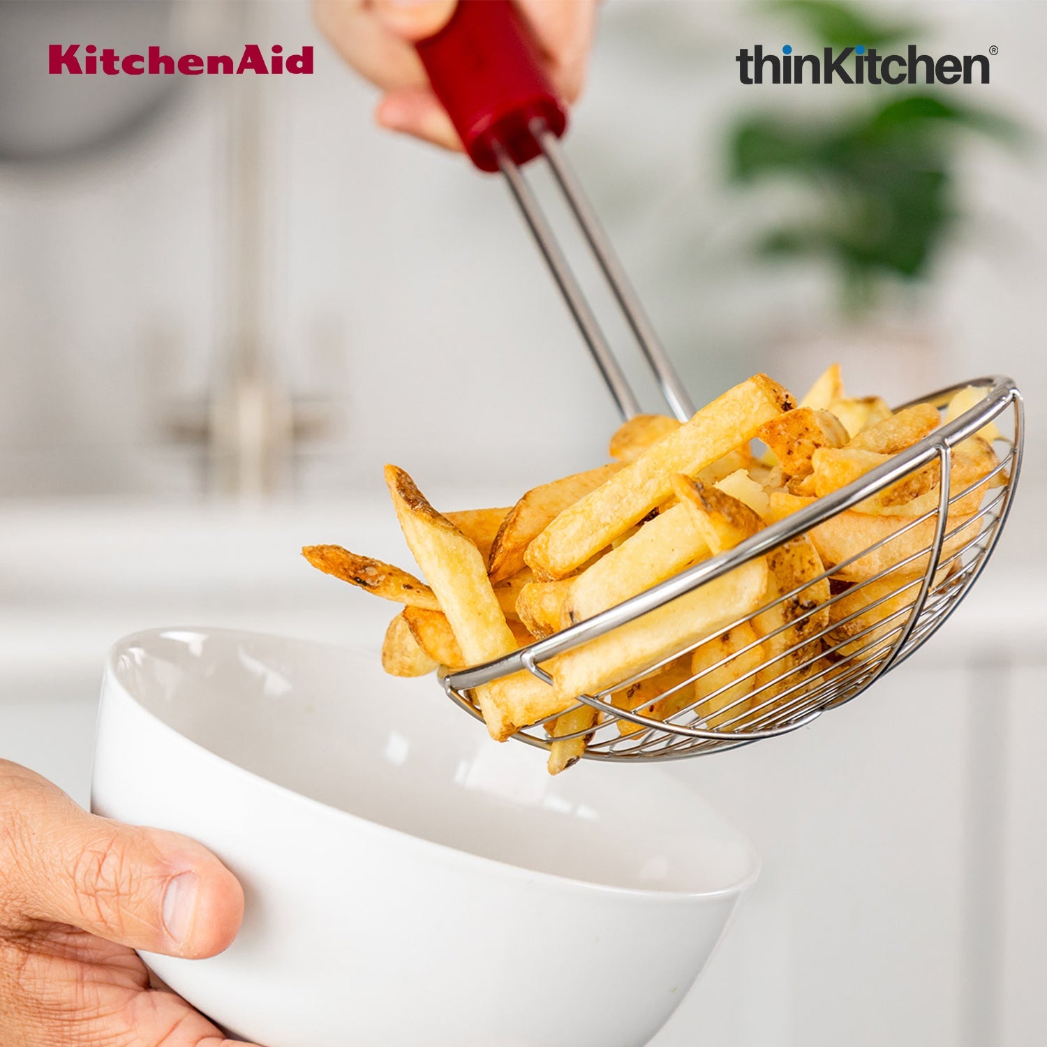 KitchenAid Premium Stainless Steel Wire Strainer, Heat Resistant Cooking Preparation Tool, Everyday Kitchen Tool for Pasta, Frying - Empire Red, 36.5cms - 6