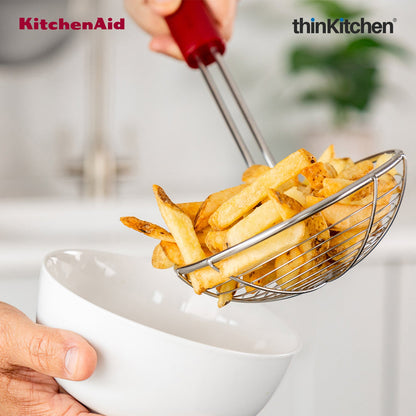 KitchenAid Premium Stainless Steel Wire Strainer, Heat Resistant Cooking Preparation Tool, Everyday Kitchen Tool for Pasta, Frying - Empire Red, 36.5cms