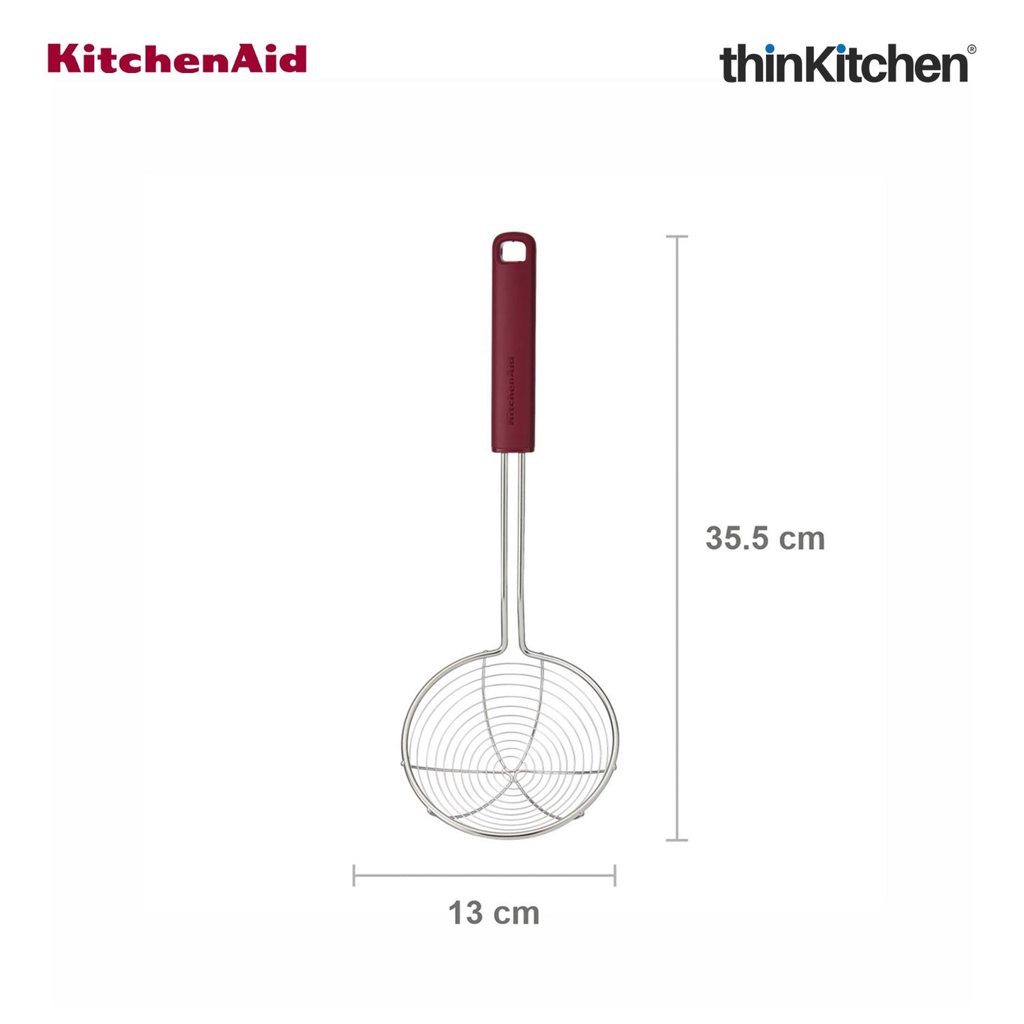 KitchenAid Premium Stainless Steel Wire Strainer, Heat Resistant Cooking Preparation Tool, Everyday Kitchen Tool for Pasta, Frying - Empire Red, 36.5cms