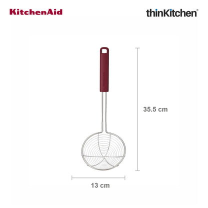 KitchenAid Premium Stainless Steel Wire Strainer, Heat Resistant Cooking Preparation Tool, Everyday Kitchen Tool for Pasta, Frying - Empire Red, 36.5cms