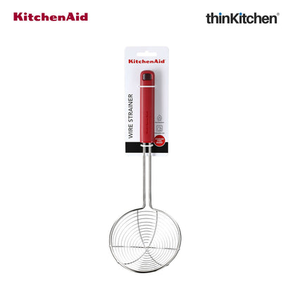KitchenAid Premium Stainless Steel Wire Strainer, Heat Resistant Cooking Preparation Tool, Everyday Kitchen Tool for Pasta, Frying - Empire Red, 36.5cms