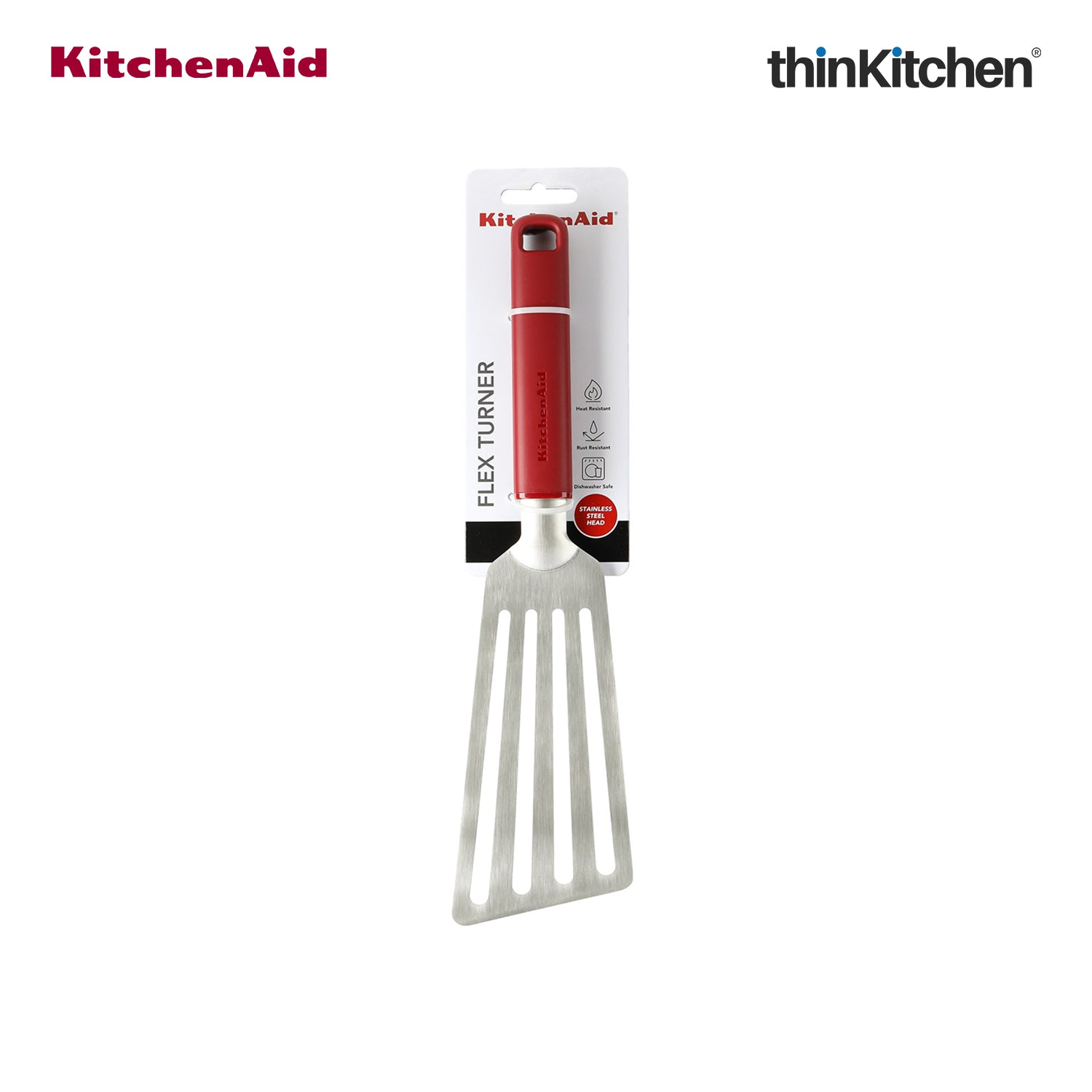 KitchenAid Premium Flexible Turner Spatula Heat Resistant Stainless Steel Cooking Utensil with Durable Handle, Dishwasher Safe Kitchen Tool - Empire Red, 31.5cms - 6