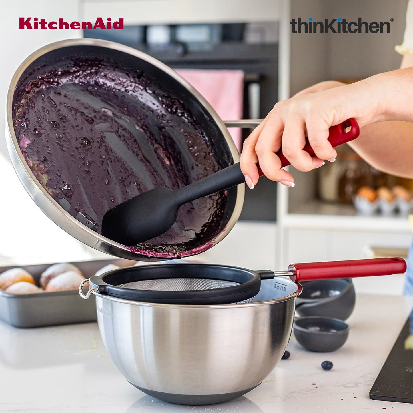 KitchenAid Premium Spoon Spatula Heat Resistant Silicone Multipurpose Cooking Utensil, Non-Stick Safe with Durable Handle - Empire Red, 30cms