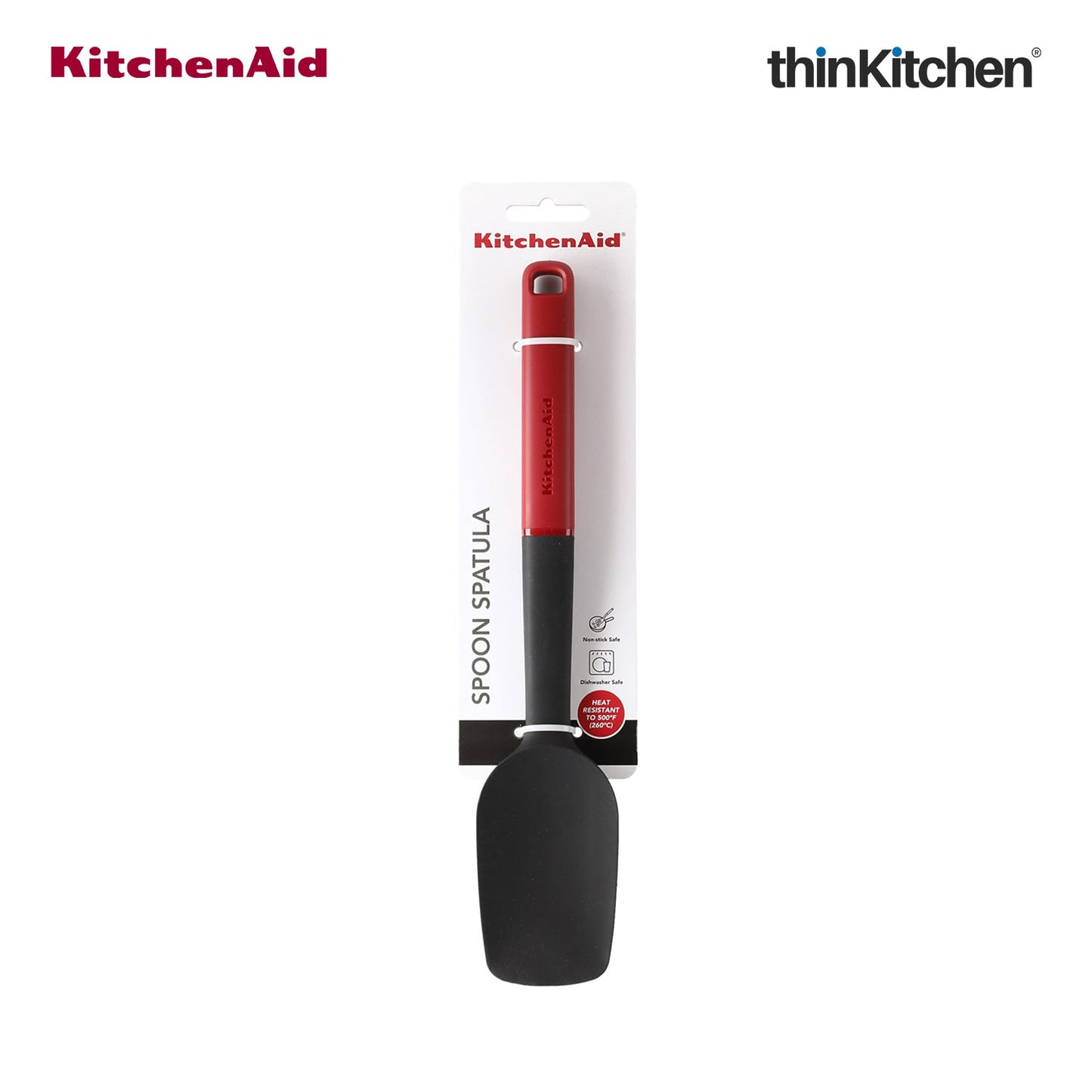 KitchenAid Premium Spoon Spatula Heat Resistant Silicone Multipurpose Cooking Utensil, Non-Stick Safe with Durable Handle - Empire Red, 30cms