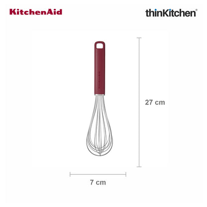 KitchenAid Premium Stainless Steel Whisk, Heat Resistant Cooking Utensil, Non-Stick Safe Kitchen Whisk for Sauces, Batters, Gravies, Baking -  Empire Red, 27 cms