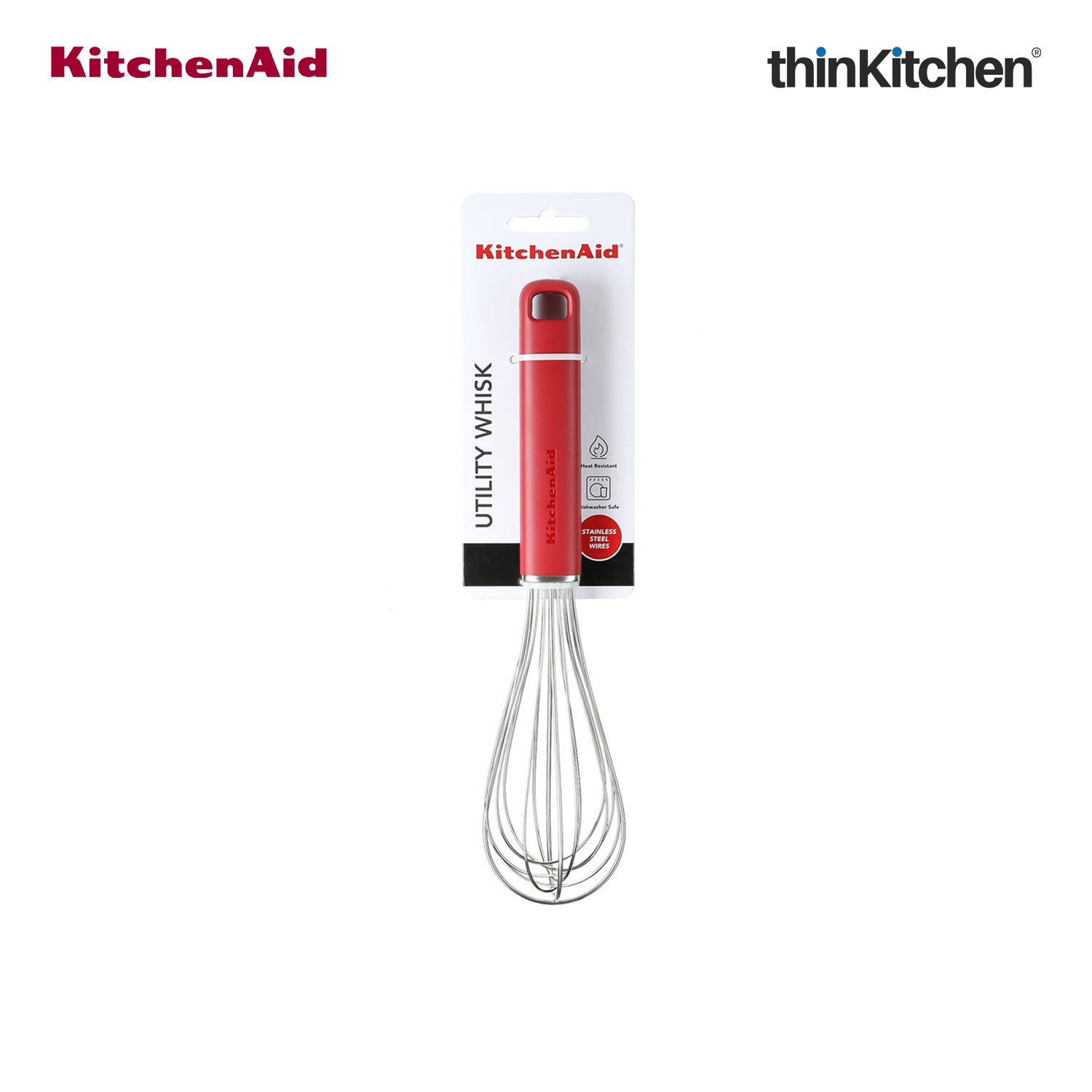 KitchenAid Premium Stainless Steel Whisk, Heat Resistant Cooking Utensil, Non-Stick Safe Kitchen Whisk for Sauces, Batters, Gravies, Baking -  Empire Red, 27 cms - 6