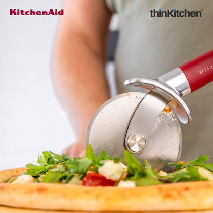 KitchenAid Premium Stainless Steel Pizza Wheel, Pizza Cutter with Finger Guard, Pastry, Pie, Pizza Slicer  - Empire Red, 23.5cms