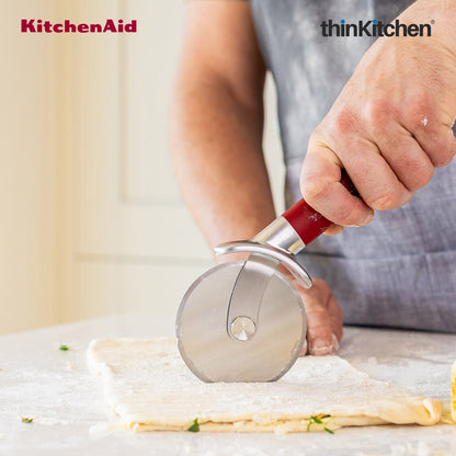 KitchenAid Premium Stainless Steel Pizza Wheel, Pizza Cutter with Finger Guard, Pastry, Pie, Pizza Slicer  - Empire Red, 23.5cms