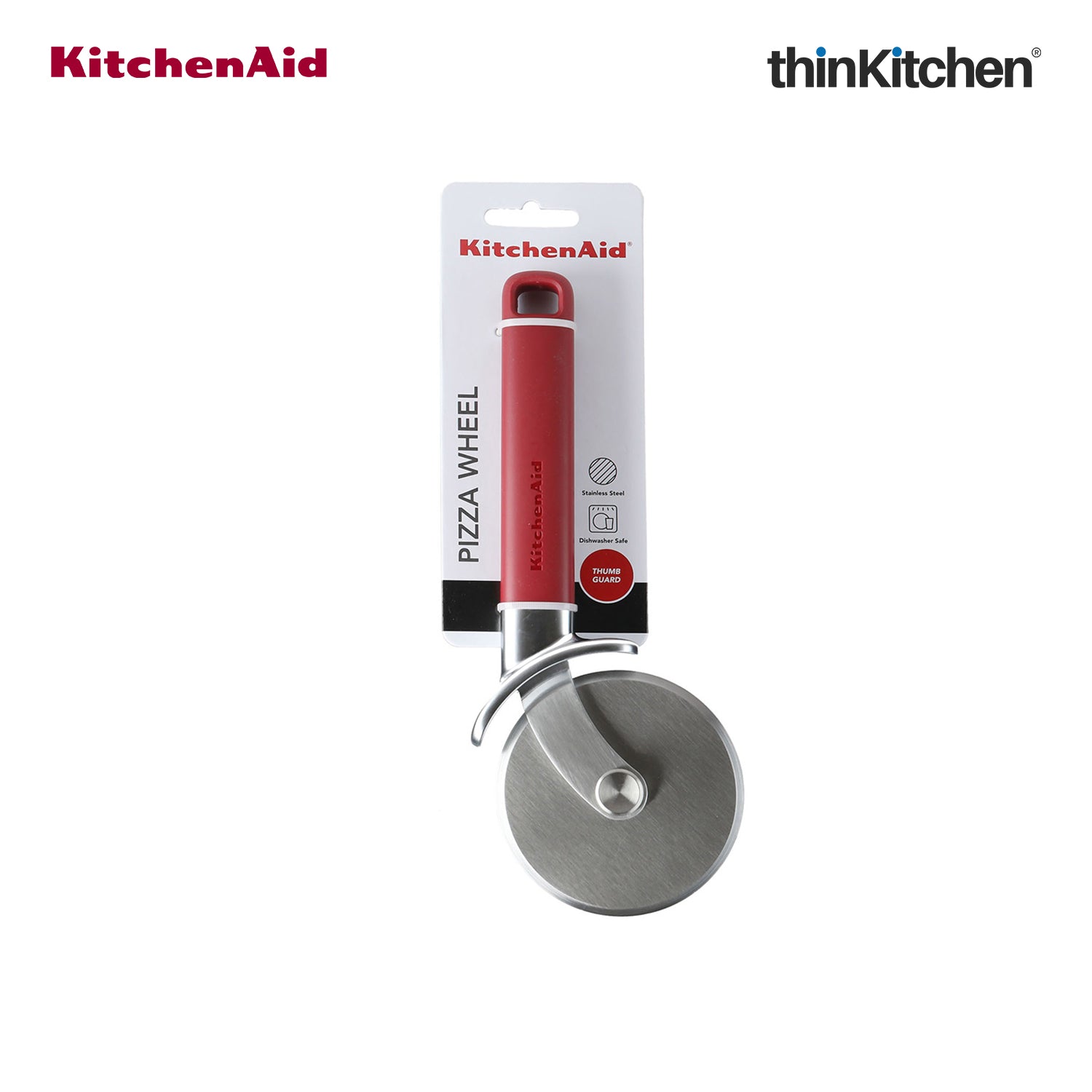 KitchenAid Premium Stainless Steel Pizza Wheel, Pizza Cutter with Finger Guard, Pastry, Pie, Pizza Slicer  - Empire Red, 23.5cms - 5