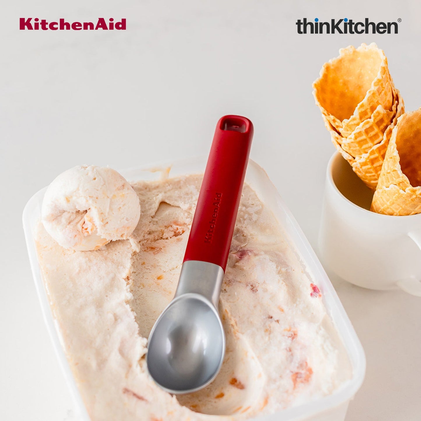 KitchenAid Premium Ice Cream Scoop, Ergonomic Handle Ice Cream Scooper, Dessert Scoop, Dishwasher Safe Scooping Kitchen Tool - Empire Red,  21cms