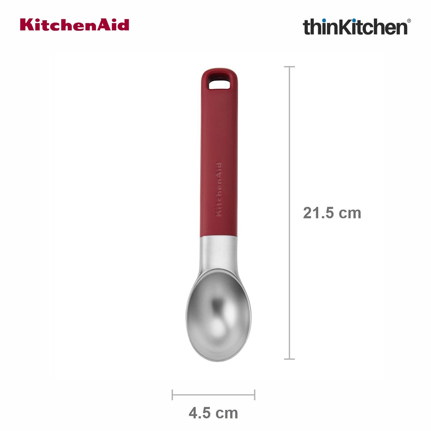 KitchenAid Premium Ice Cream Scoop, Ergonomic Handle Ice Cream Scooper, Dessert Scoop, Dishwasher Safe Scooping Kitchen Tool - Empire Red,  21cms