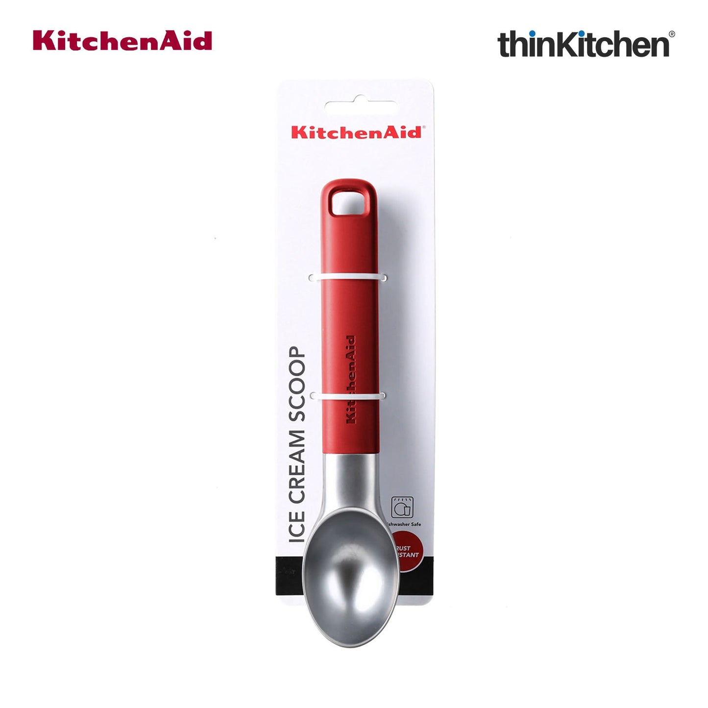 KitchenAid Premium Ice Cream Scoop, Ergonomic Handle Ice Cream Scooper, Dessert Scoop, Dishwasher Safe Scooping Kitchen Tool - Empire Red,  21cms