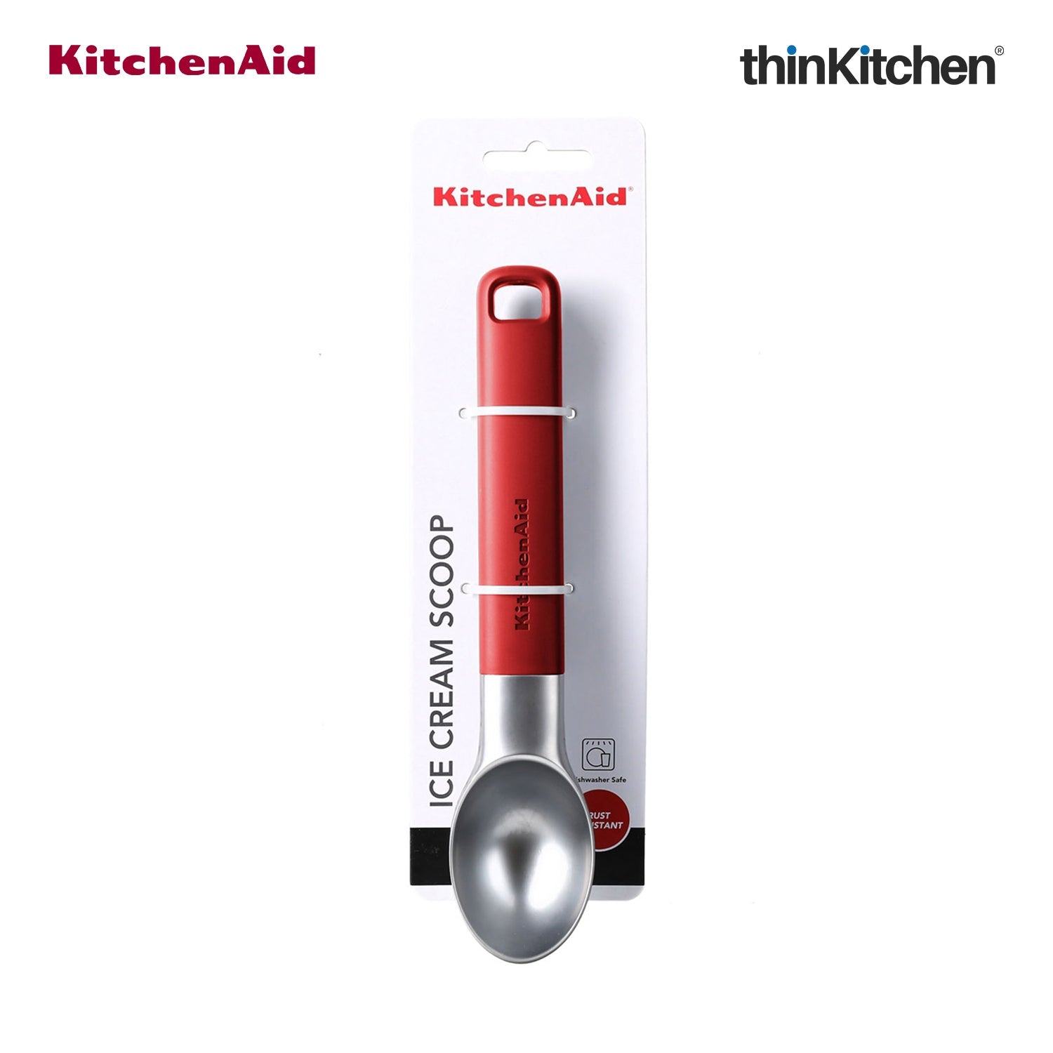KitchenAid Premium Ice Cream Scoop, Ergonomic Handle Ice Cream Scooper, Dessert Scoop, Dishwasher Safe Scooping Kitchen Tool - Empire Red,  21cms - 6