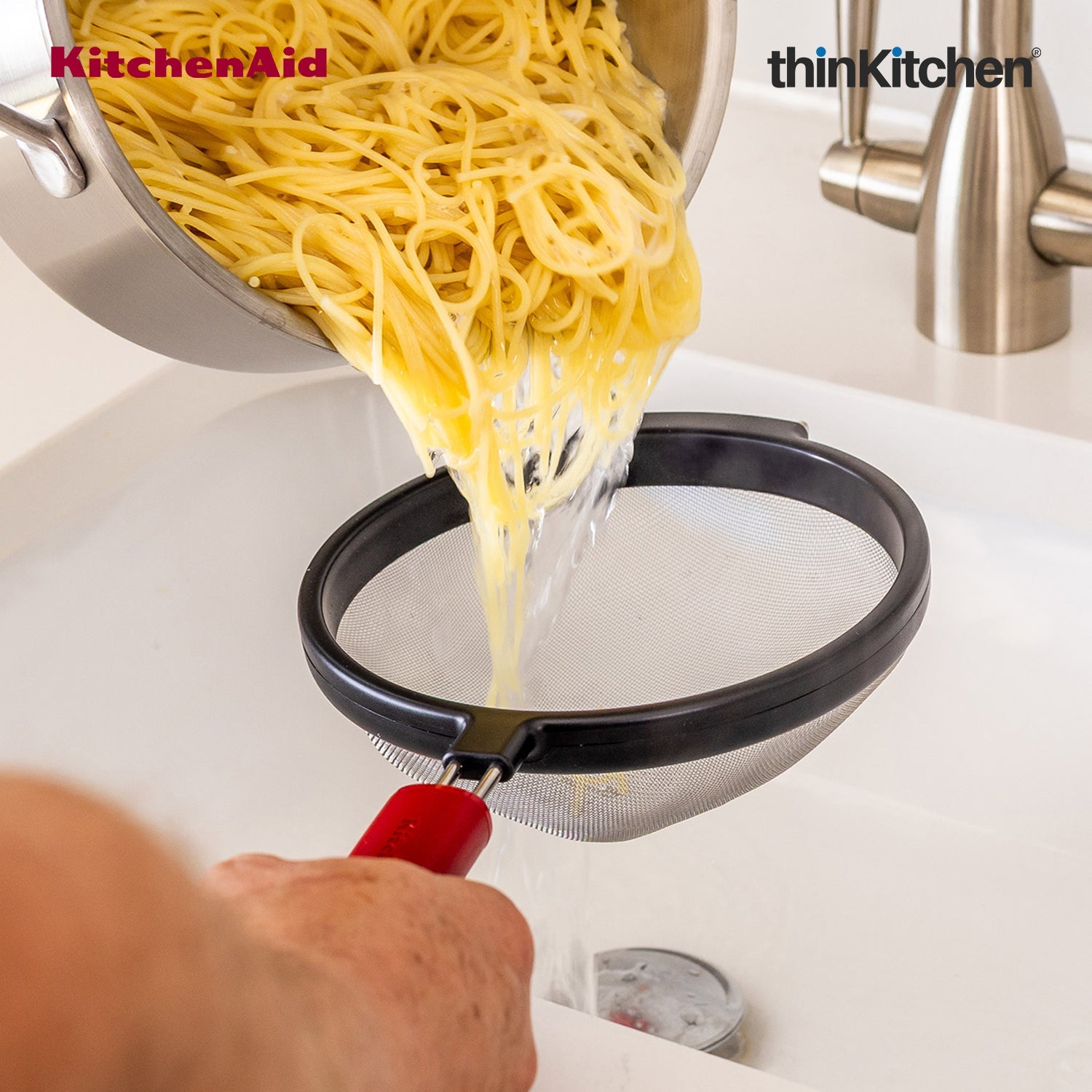 KitchenAid Premium Stainless Steel Mesh Sieve, Flour Sifter, Noodle Strainer | Durable, Dishwasher Safe - Empire Red, 17cm - 2