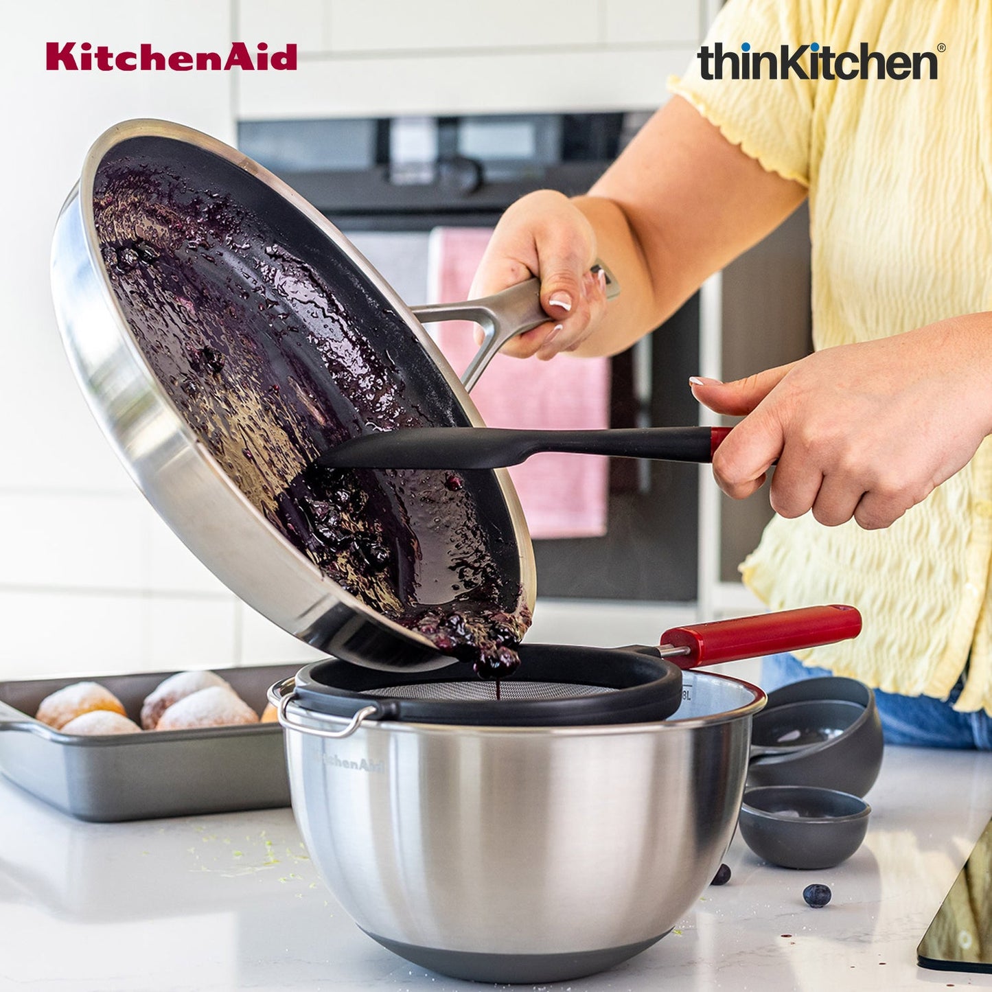 KitchenAid Premium Stainless Steel Mesh Sieve, Flour Sifter, Noodle Strainer | Durable, Dishwasher Safe - Empire Red, 17cm