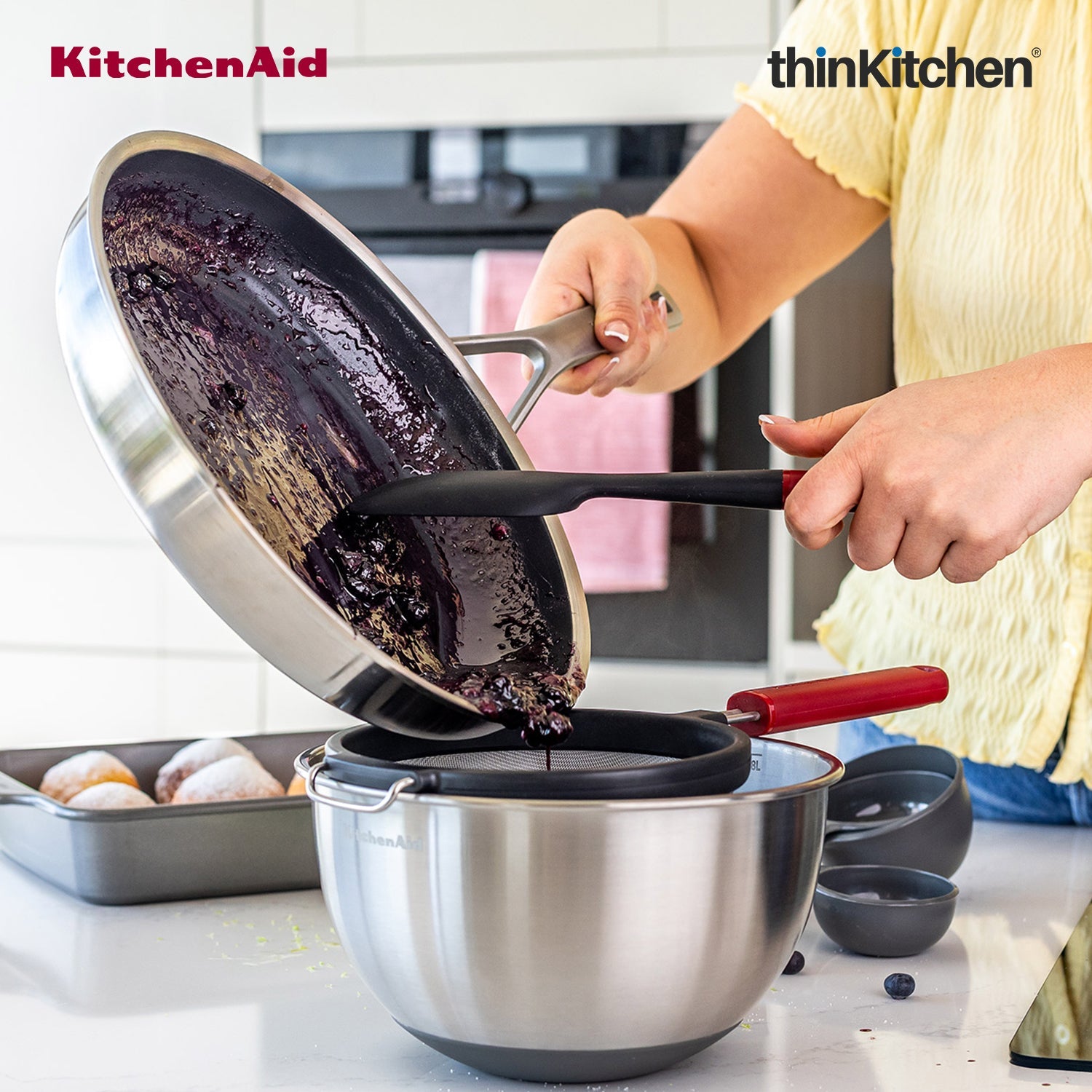 KitchenAid Premium Stainless Steel Mesh Sieve, Flour Sifter, Noodle Strainer | Durable, Dishwasher Safe - Empire Red, 17cm - 4