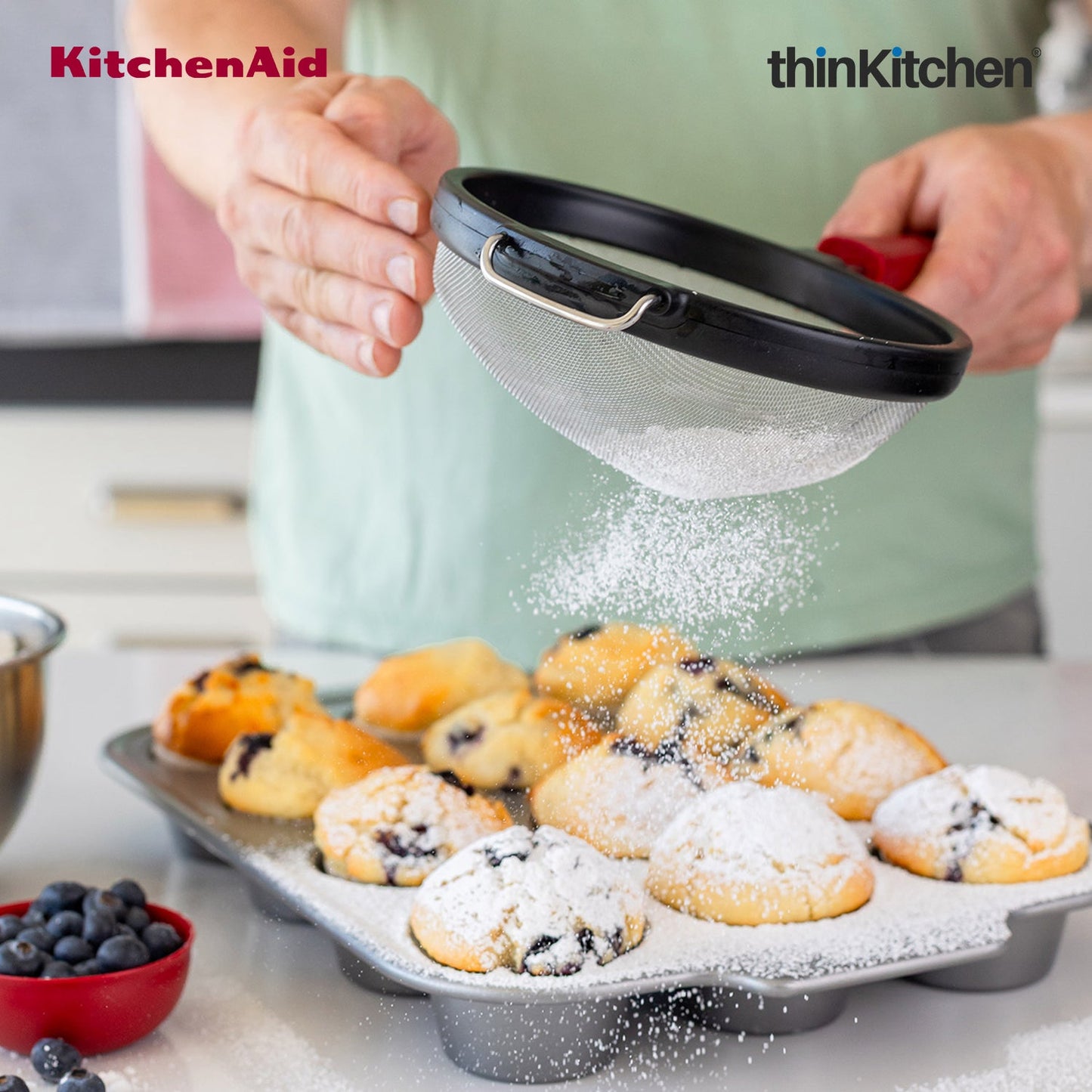 KitchenAid Premium Stainless Steel Mesh Sieve, Flour Sifter, Noodle Strainer | Durable, Dishwasher Safe - Empire Red, 17cm