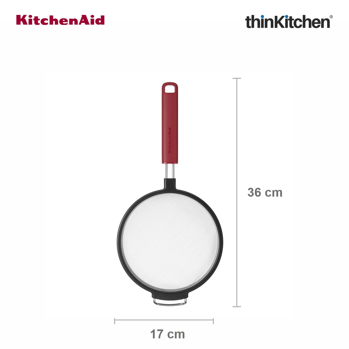 KitchenAid Premium Stainless Steel Mesh Sieve, Flour Sifter, Noodle Strainer | Durable, Dishwasher Safe - Empire Red, 17cm