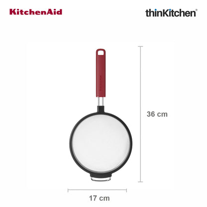 KitchenAid Premium Stainless Steel Mesh Sieve, Flour Sifter, Noodle Strainer | Durable, Dishwasher Safe - Empire Red, 17cm