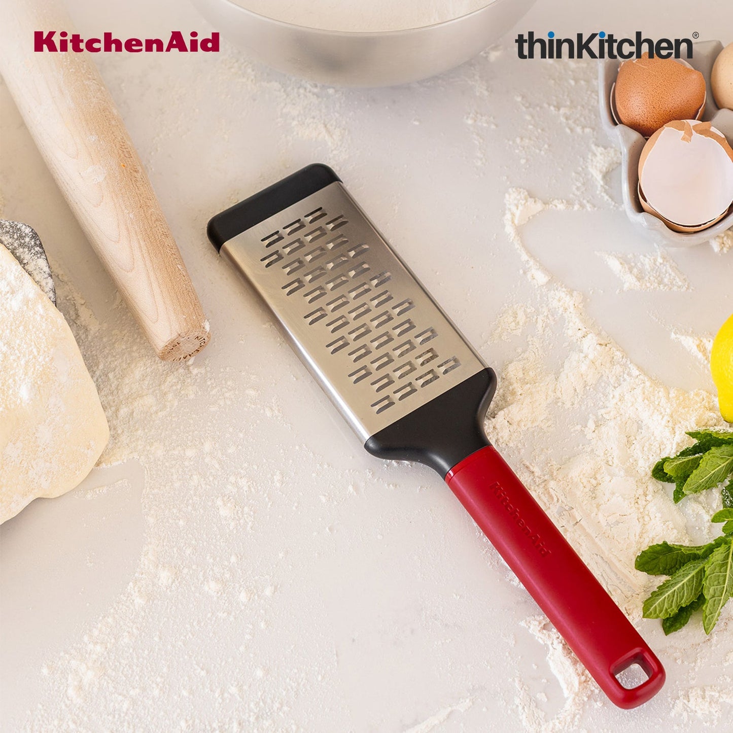 KitchenAid Premium Stainless Steel Medium Grater with Bi-Directional Blades for Vegetables, Cheese, Chocolates, Protective Cover, Dishwasher Safe Kitchen Tool - Empire Red