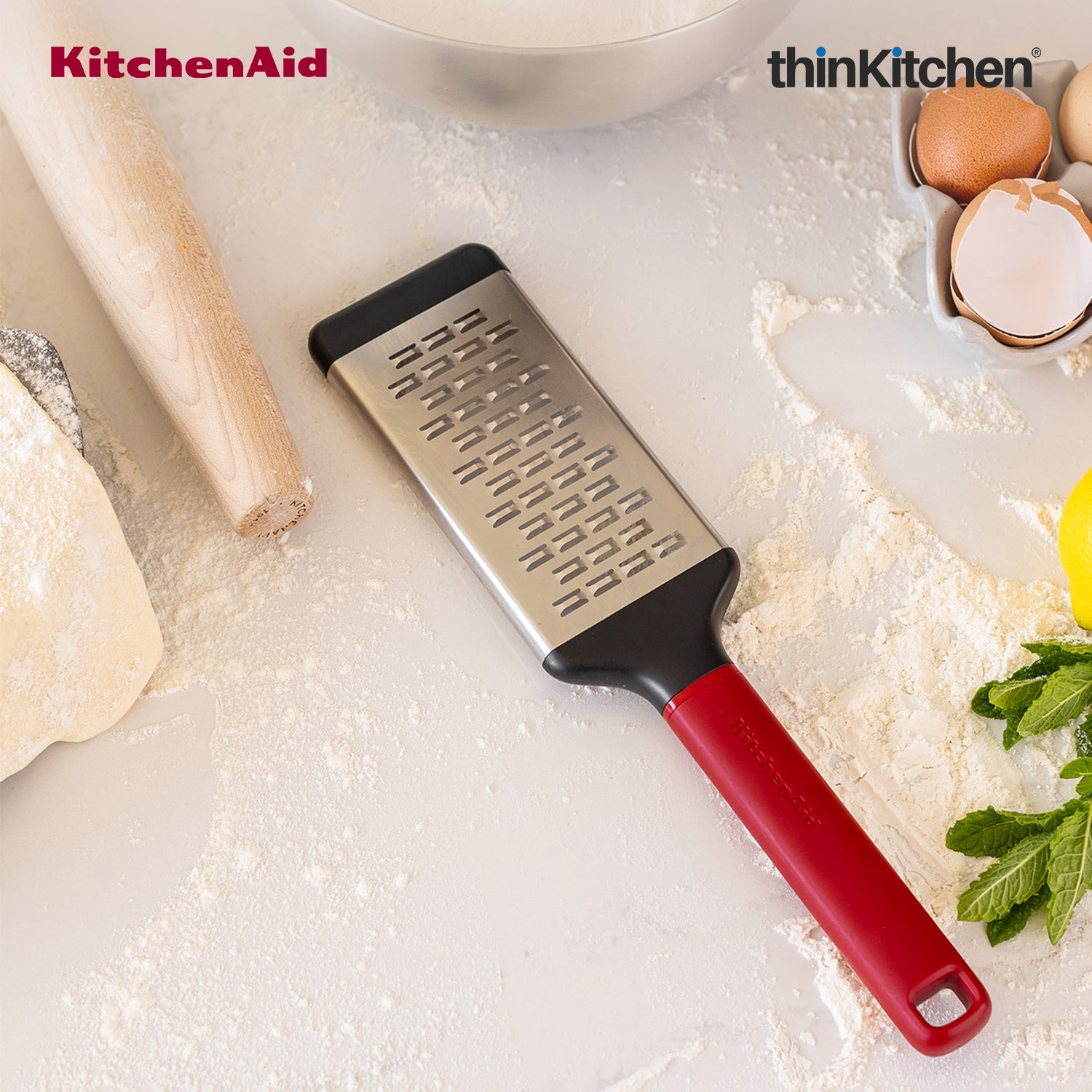 KitchenAid Premium Stainless Steel Medium Grater with Bi-Directional Blades for Vegetables, Cheese, Chocolates, Protective Cover, Dishwasher Safe Kitchen Tool - Empire Red - 3