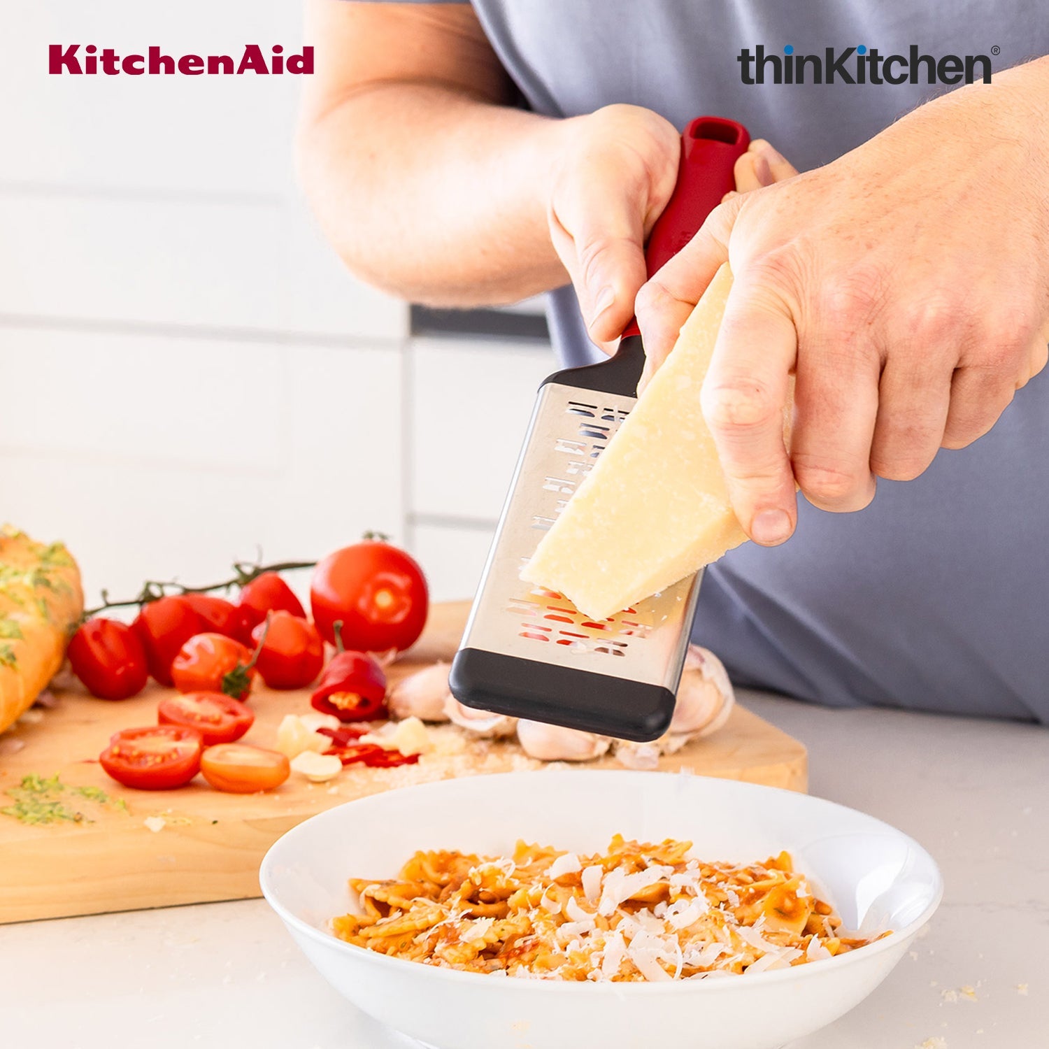 KitchenAid Premium Stainless Steel Medium Grater with Bi-Directional Blades for Vegetables, Cheese, Chocolates, Protective Cover, Dishwasher Safe Kitchen Tool - Empire Red - 5