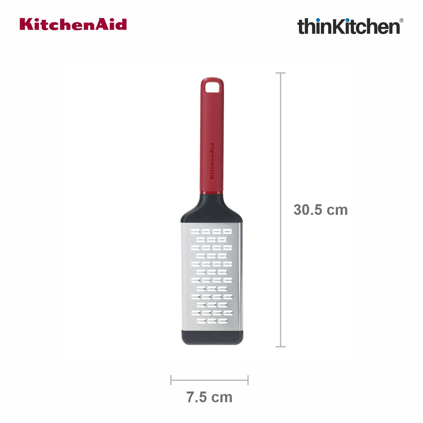 KitchenAid Premium Stainless Steel Medium Grater with Bi-Directional Blades for Vegetables, Cheese, Chocolates, Protective Cover, Dishwasher Safe Kitchen Tool - Empire Red