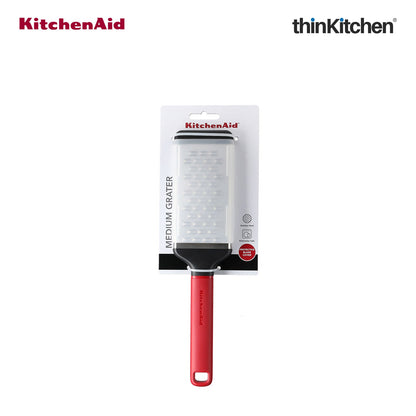KitchenAid Premium Stainless Steel Medium Grater with Bi-Directional Blades for Vegetables, Cheese, Chocolates, Protective Cover, Dishwasher Safe Kitchen Tool - Empire Red
