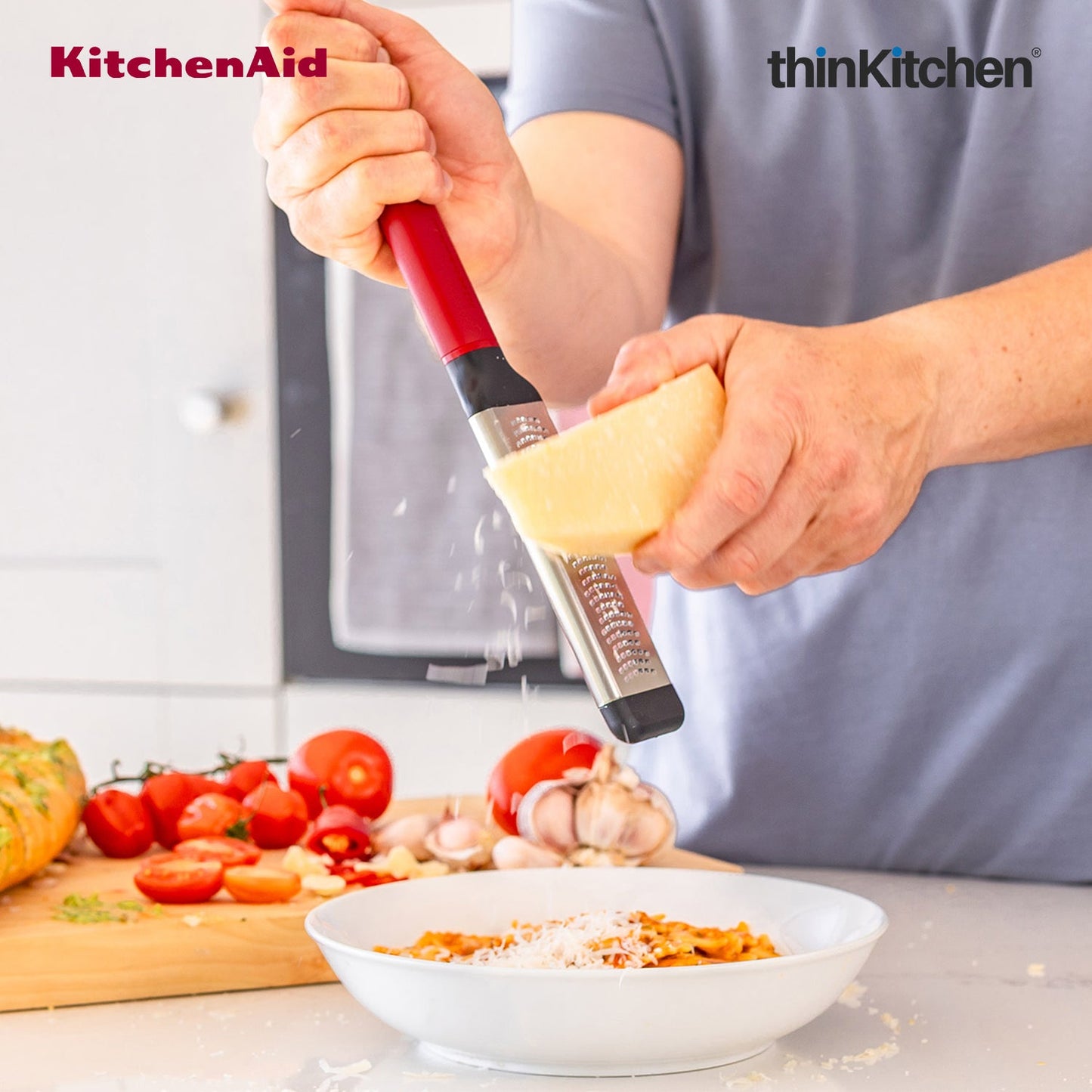 KitchenAid Premium Stainless Steel Fine Grater, Lemon Zester, Ginger Grater, Dishwasher Safe, Multipurpose Everyday Kitchen Tool - Empire Red