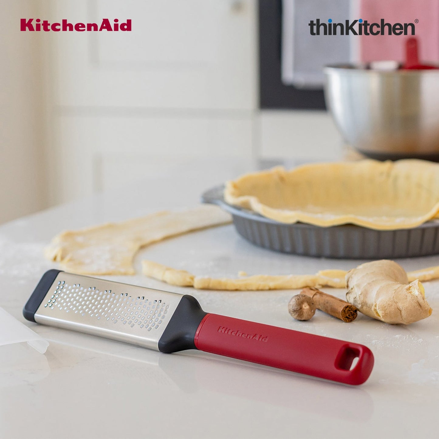 KitchenAid Premium Stainless Steel Fine Grater, Lemon Zester, Ginger Grater, Dishwasher Safe, Multipurpose Everyday Kitchen Tool - Empire Red