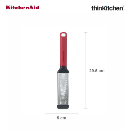 KitchenAid Premium Stainless Steel Fine Grater, Lemon Zester, Ginger Grater, Dishwasher Safe, Multipurpose Everyday Kitchen Tool - Empire Red
