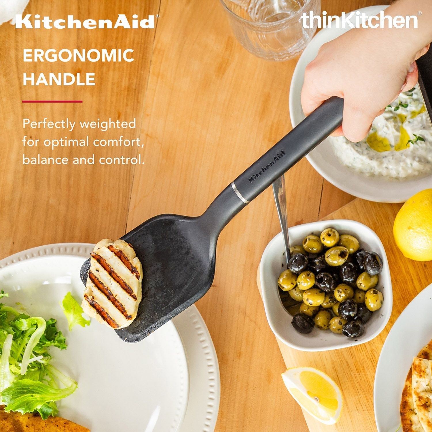 KitchenAid Solid Turner, Matte Black, Heat Resistant Cooking Utensil, Non-Stick Safe with Durable Handle, 34cm - 4