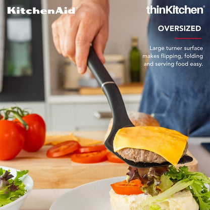 KitchenAid Solid Turner, Matte Black, Heat Resistant Cooking Utensil, Non-Stick Safe with Durable Handle, 34cm