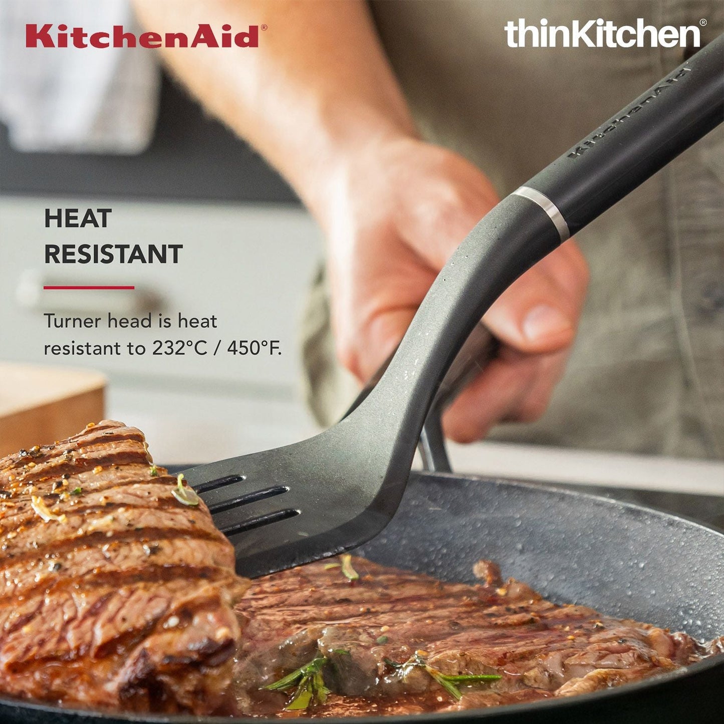 KitchenAid Slotted Turner, Matte Black, Heat Resistant Cooking Utensil, Non-Stick Safe with Durable Handle, 34cm