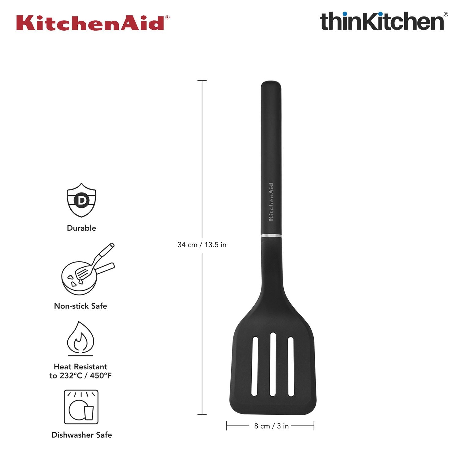 KitchenAid Slotted Turner, Matte Black, Heat Resistant Cooking Utensil, Non-Stick Safe with Durable Handle, 34cm - 7