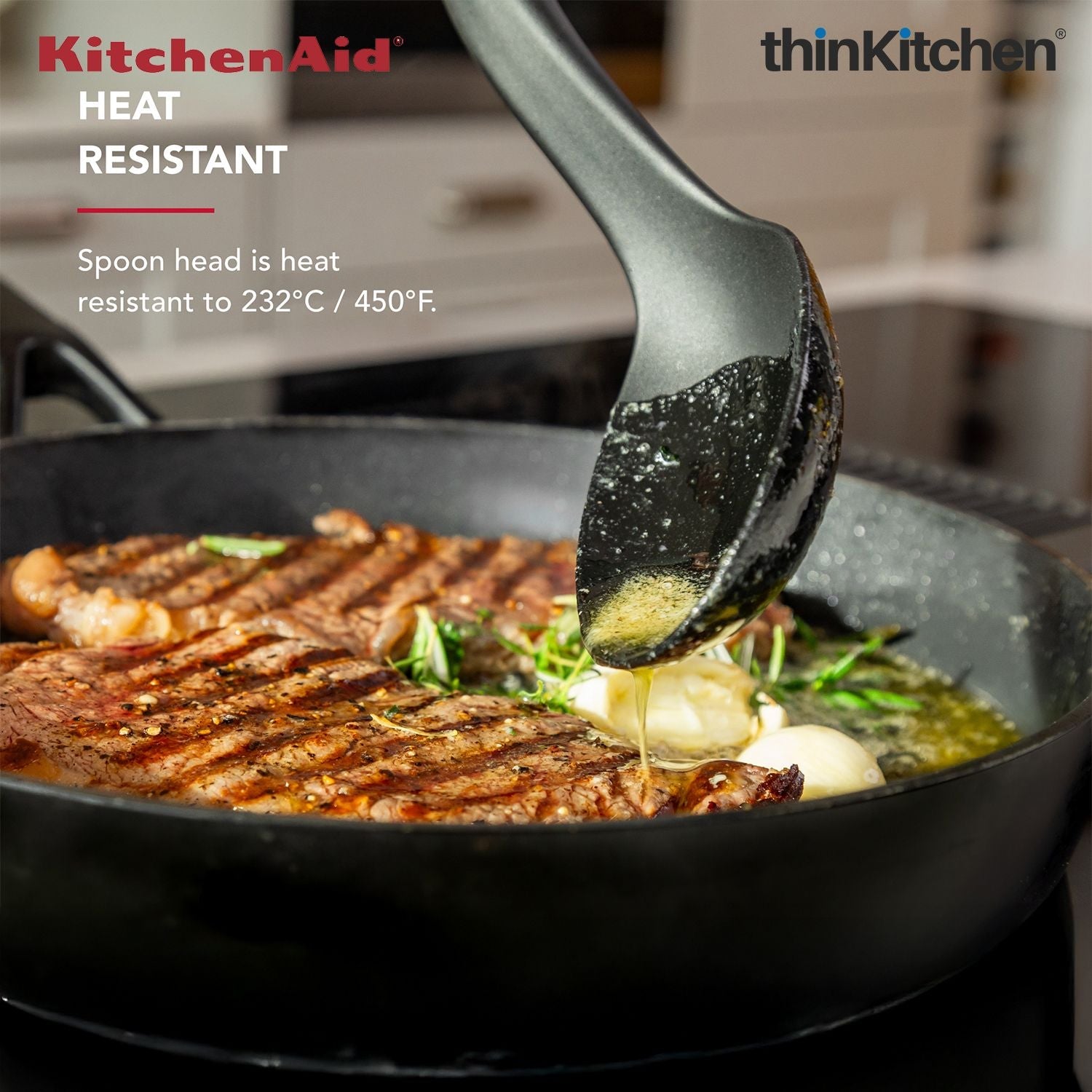 KitchenAid Cooking Spoon, Matte Black, Heat Resistant Cooking Utensil, Non-Stick Safe with Durable Handle, 34cm - 4