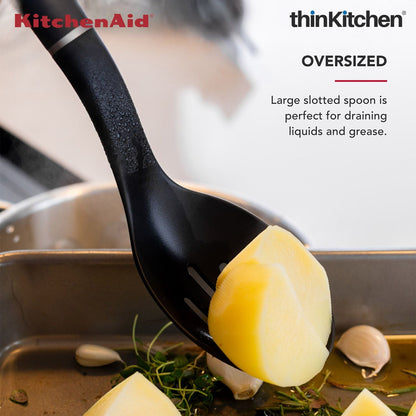 KitchenAid Slotted Spoon, Matte Black, Heat Resistant Cooking Utensil, Non-Stick Safe with Durable Handle, 34cm