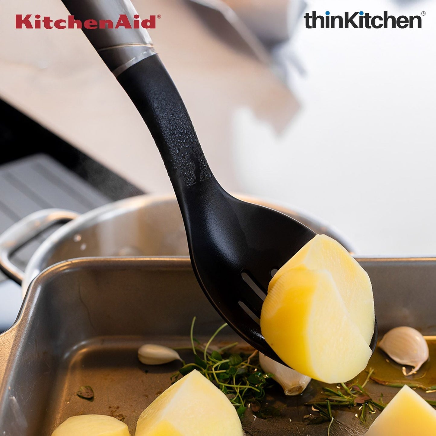 KitchenAid Slotted Spoon, Matte Black, Heat Resistant Cooking Utensil, Non-Stick Safe with Durable Handle, 34cm