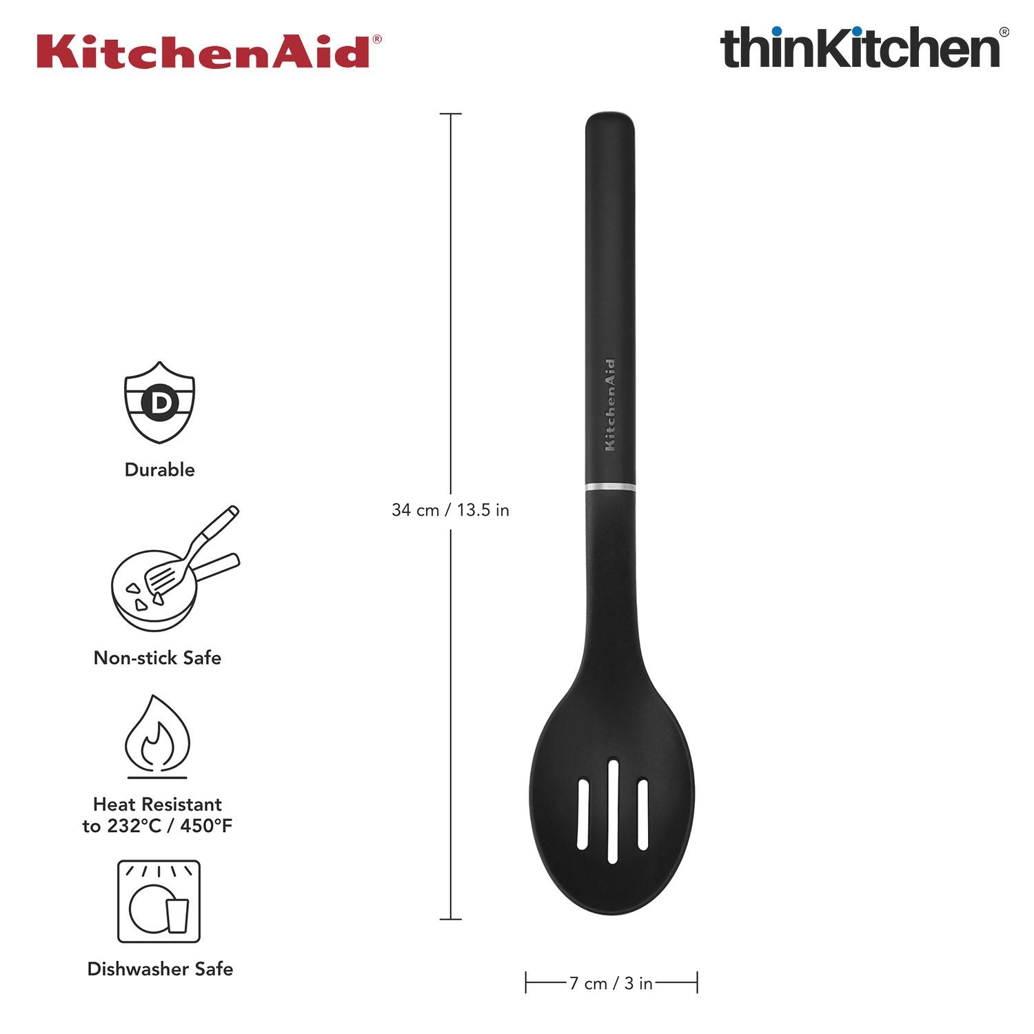 KitchenAid Slotted Spoon, Matte Black, Heat Resistant Cooking Utensil, Non-Stick Safe with Durable Handle, 34cm - 7